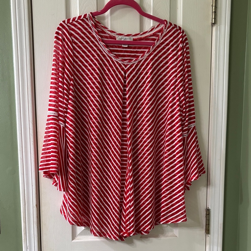 Studio Red and White Striped Blouse